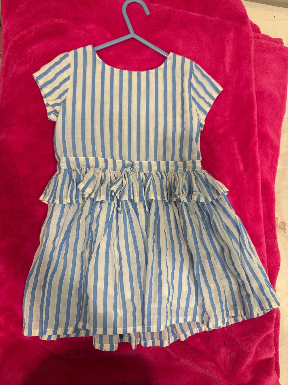 Morley Blue and White Striped Ruffle Waist Girls Dress